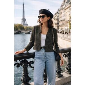 C. Wonder Tweed Blazer XL Black Gold Thread Cropped Jacket Career Chic NWOT